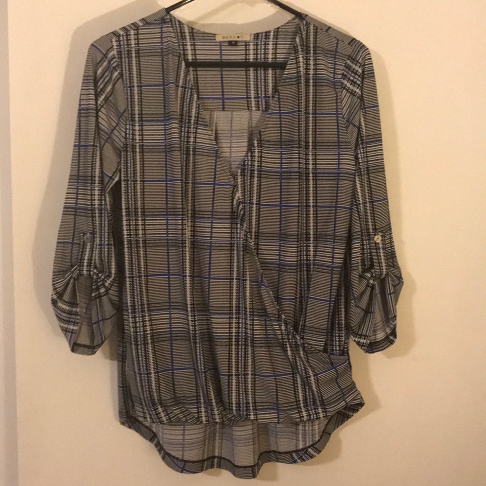Plaid Wrap Front Blouse